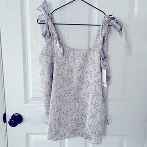 Show Me Your Mumu Tie Strap pink with Blue Flowers Silky Tank